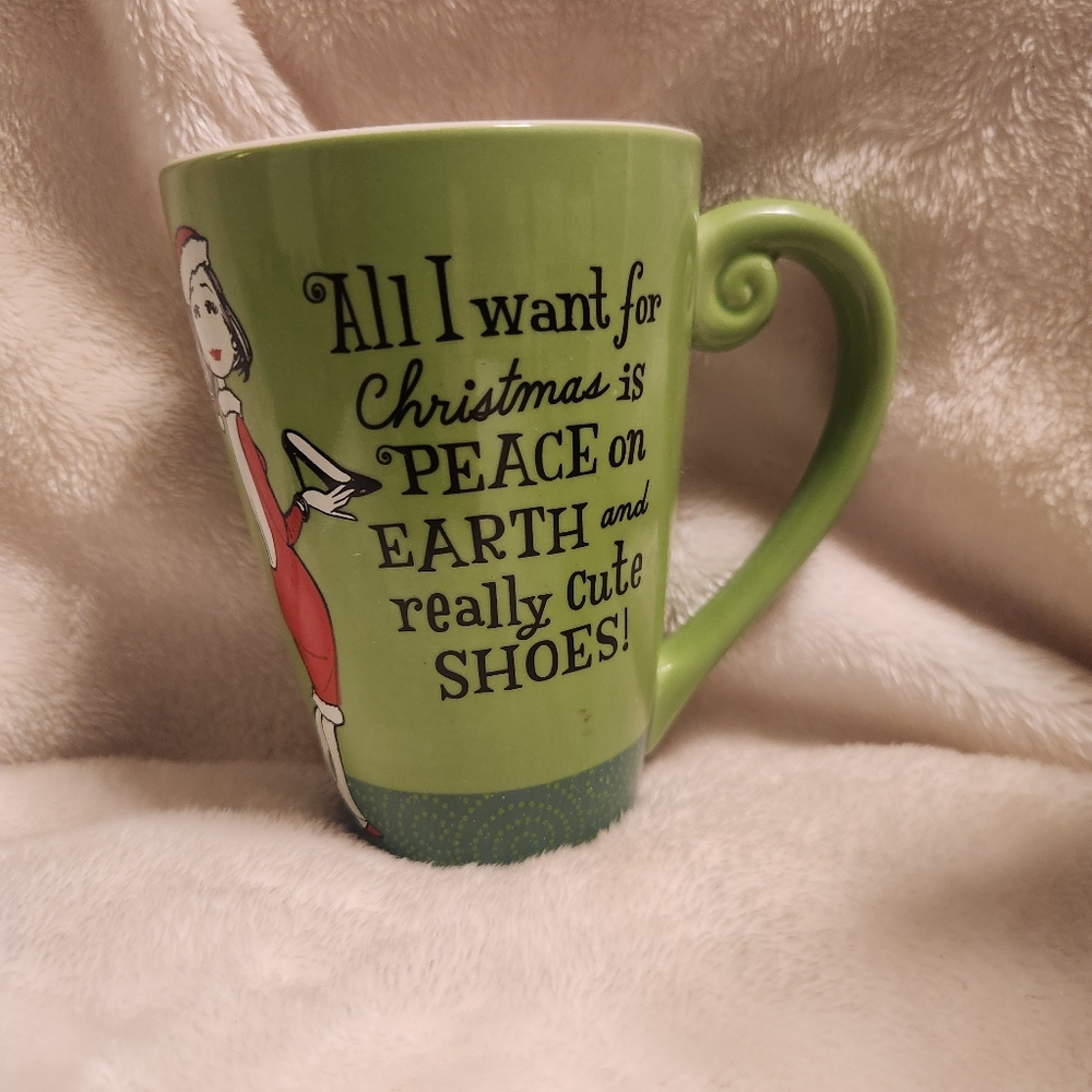 🎄 Christmas Mug – "All I Want Is Peace on Earth & Cute Shoes" 👠☕